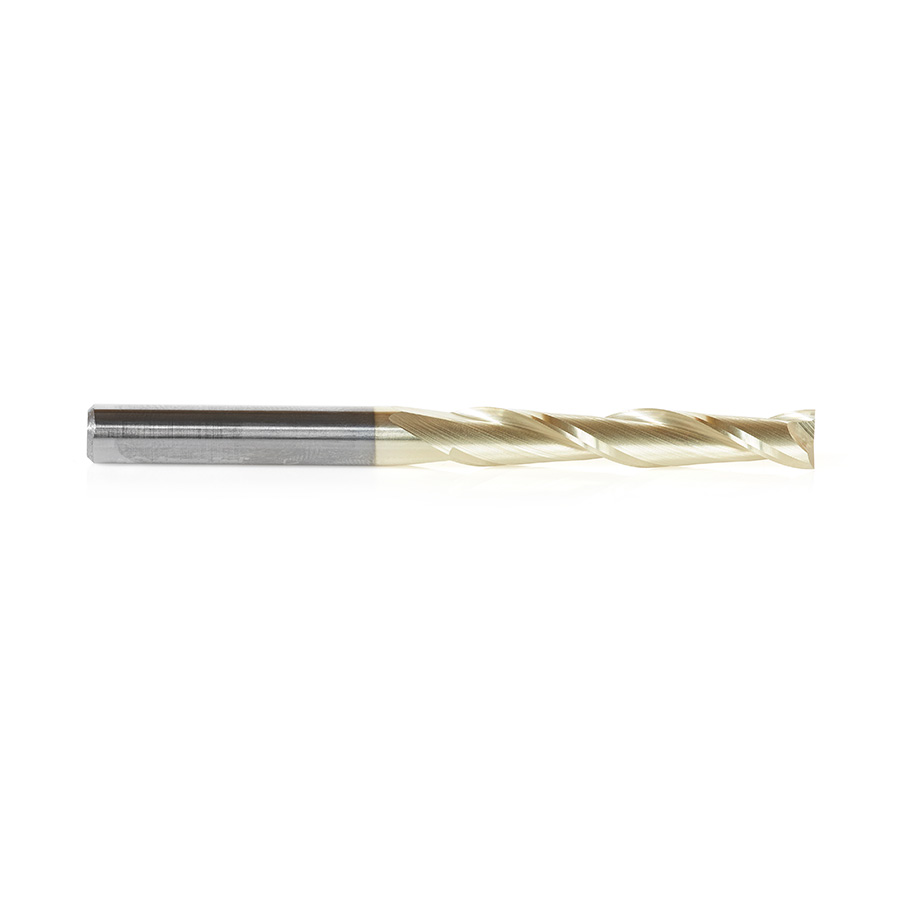 46577 CNC 2D and 3D Carving Flat Bottom 0.10 Deg Straight Angle x 1/4 Dia x 1-1/2 x 1/4 Shank x 3 Inch Long x 2 Flute Solid Carbide ZrN Coated Router Bit