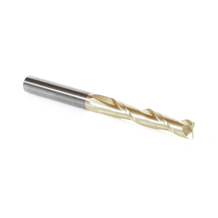 46577 CNC 2D and 3D Carving Flat Bottom 0.10 Deg Straight Angle x 1/4 Dia x 1-1/2 x 1/4 Shank x 3 Inch Long x 2 Flute Solid Carbide ZrN Coated Router Bit