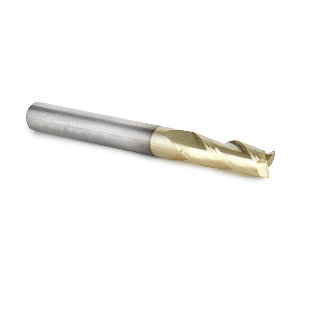 46578 CNC 2D and 3D Carving Flat Bottom 0.10 Deg Straight Angle x 1/4 Dia x 3/4 x 1/4 Shank x 2-1/2 Inch Long x 3 Flute Solid Carbide ZrN Coated Router Bit