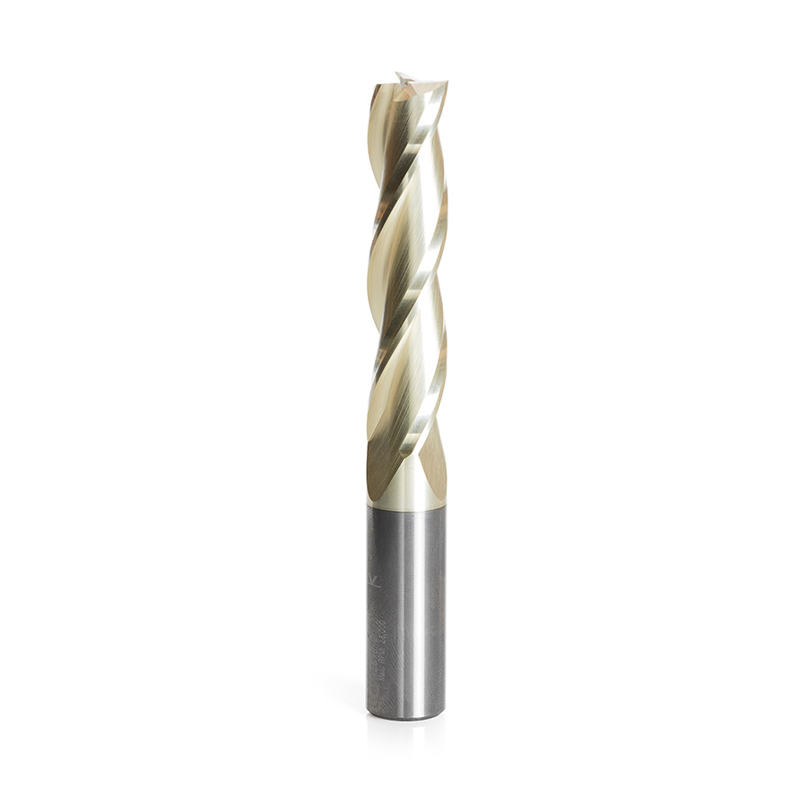 46579 CNC 2D and 3D Carving Flat Bottom 0.10 Deg Straight Angle x 1/2 Dia x 2-1/4 x 1/2 Shank x 4 Inch Long x 3 Flute Solid Carbide ZrN Coated Router Bit