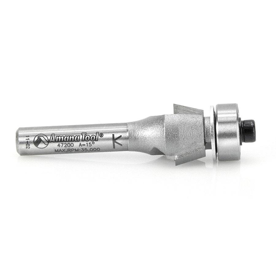 47200 Carbide Tipped Bevel Laminate Trim 15 Deg x 5/8 Dia x 1/4 x 1/4 Inch Shank with Ball Bearing