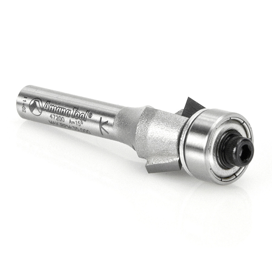 47200 Carbide Tipped Bevel Laminate Trim 15 Deg x 5/8 Dia x 1/4 x 1/4 Inch Shank with Ball Bearing