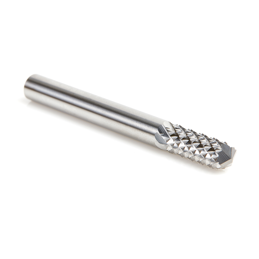 48001 Solid Carbide Medium Burr with 135 Degree Drill Point Fiberglass and Composite Cutting 1/4 Dia x 3/4 x 1/4 Shank Router Bit