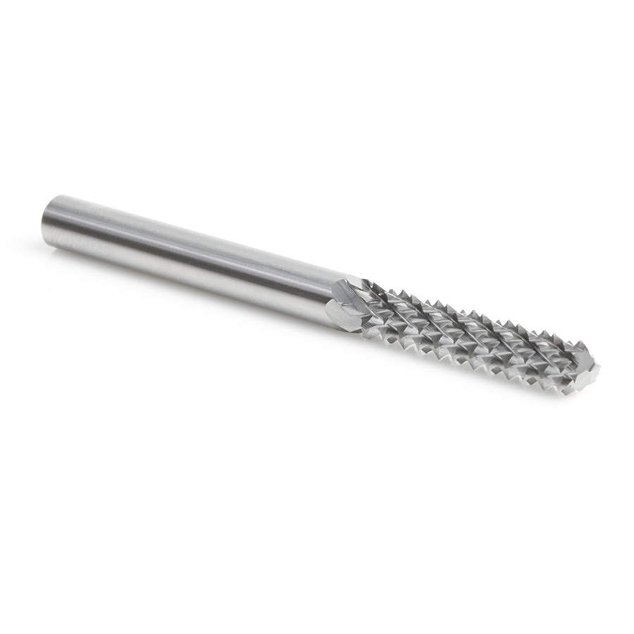 48012 Solid Carbide Medium Burr with End Mill Point Fiberglass and Composite Cutting 1/4 Dia x 1-1/8 x 1/4 Shank Router Bit
