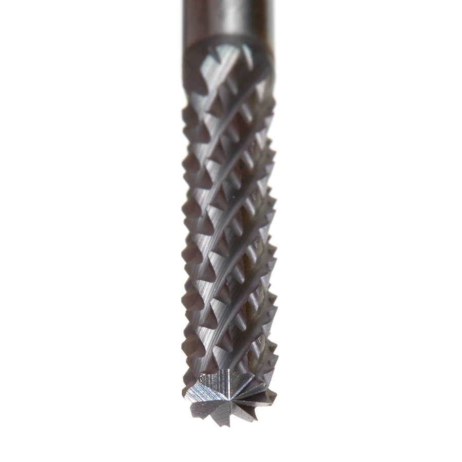 48050-B High Performance Solid Carbide Fiberglass and Composite Cutting 1/8 Dia x 1/2 x 1/8 Shank AlTiN Coated Burr End Router Bit