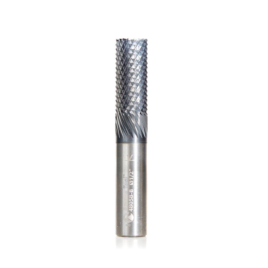 48058-B High Performance Solid Carbide Fiberglass and Composite Cutting 1/2 Dia x 1-1/8 x 1/2 Shank AlTiN Coated Burr End Router Bit