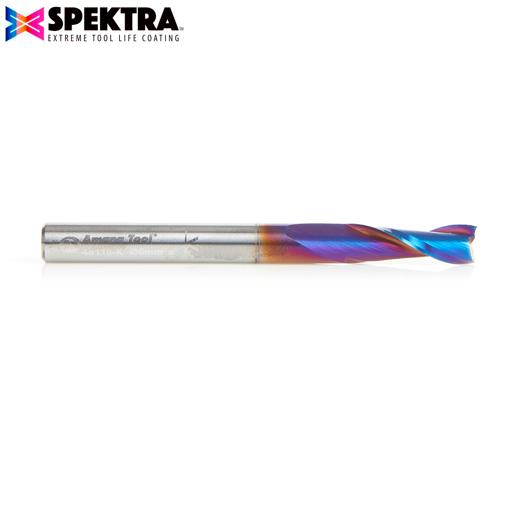 48118-K Solid Carbide Spektra™ Extreme Tool Life Coated Spiral Plunge 6mm Dia x 19mm x 6mm Shank Up-Cut