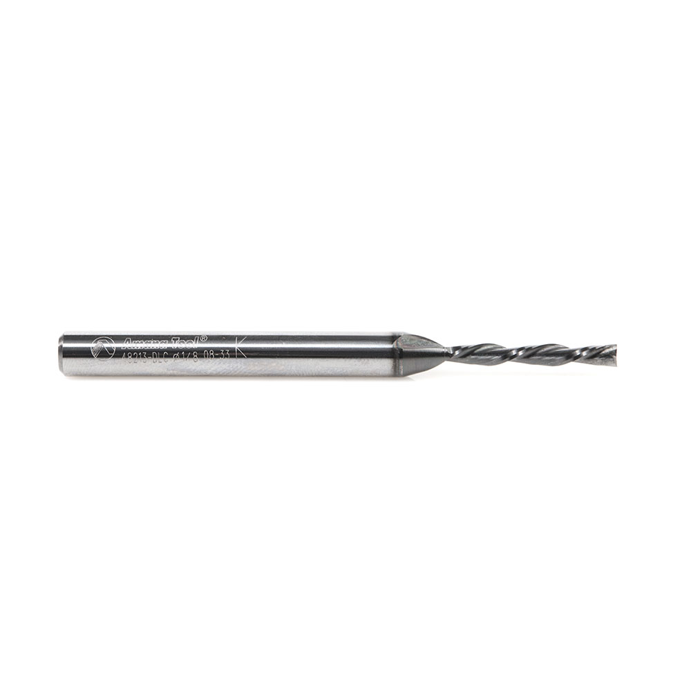 48213-DLC Solid Carbide Spiral Plunge Diamond-Like Carbon (DLC) Coated for Solid Wood 1/8 Dia x 7/8 x 1/4 Inch Shank x 2 Inch Long Down-Cut