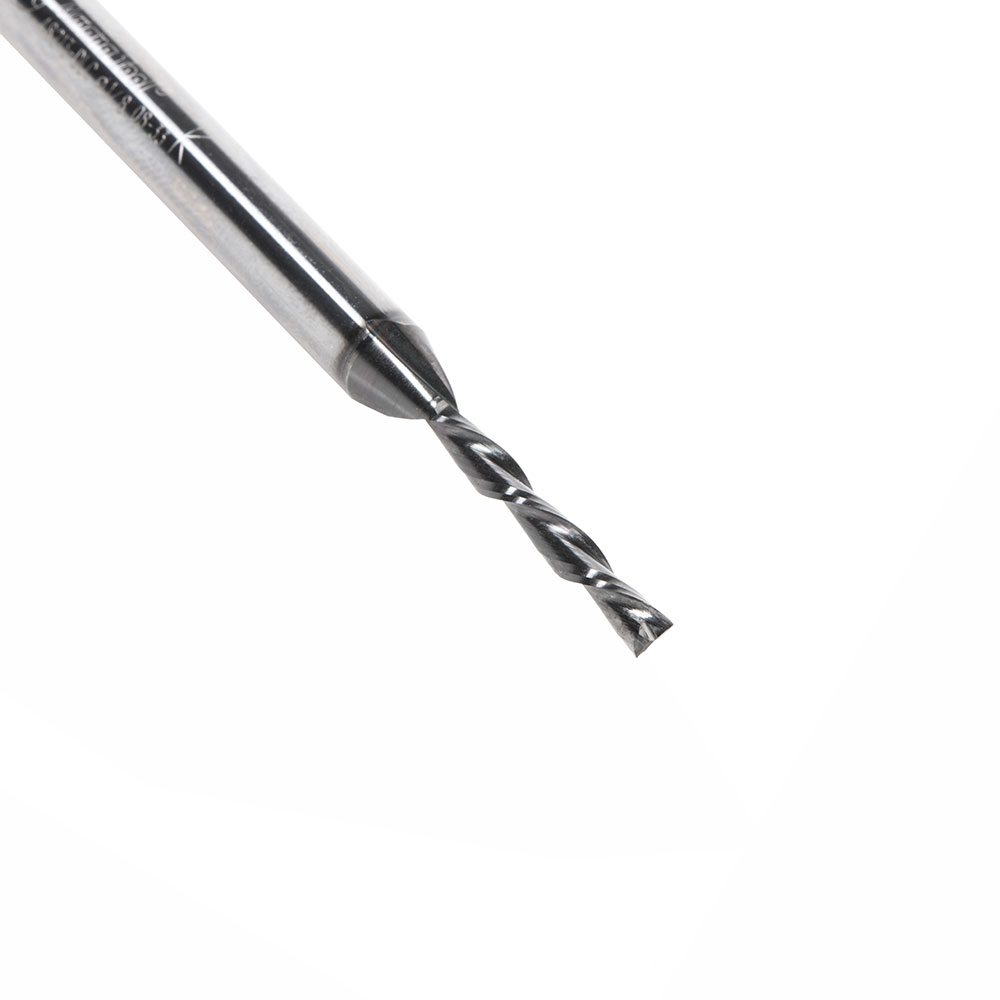 48213-DLC Solid Carbide Spiral Plunge Diamond-Like Carbon (DLC) Coated for Solid Wood 1/8 Dia x 7/8 x 1/4 Inch Shank x 2 Inch Long Down-Cut