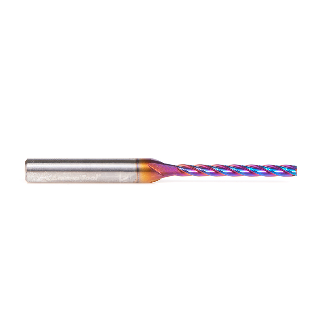 48424-K CNC 2D and 3D Carving Flat Bottom 0.10 Deg Angle x 3mm Dia x 28mm x 6mm Shank x 63mm Long x 4 Flute Solid Carbide Up-Cut Spiral Spektra™ Extreme Tool Life Coated Router Bit