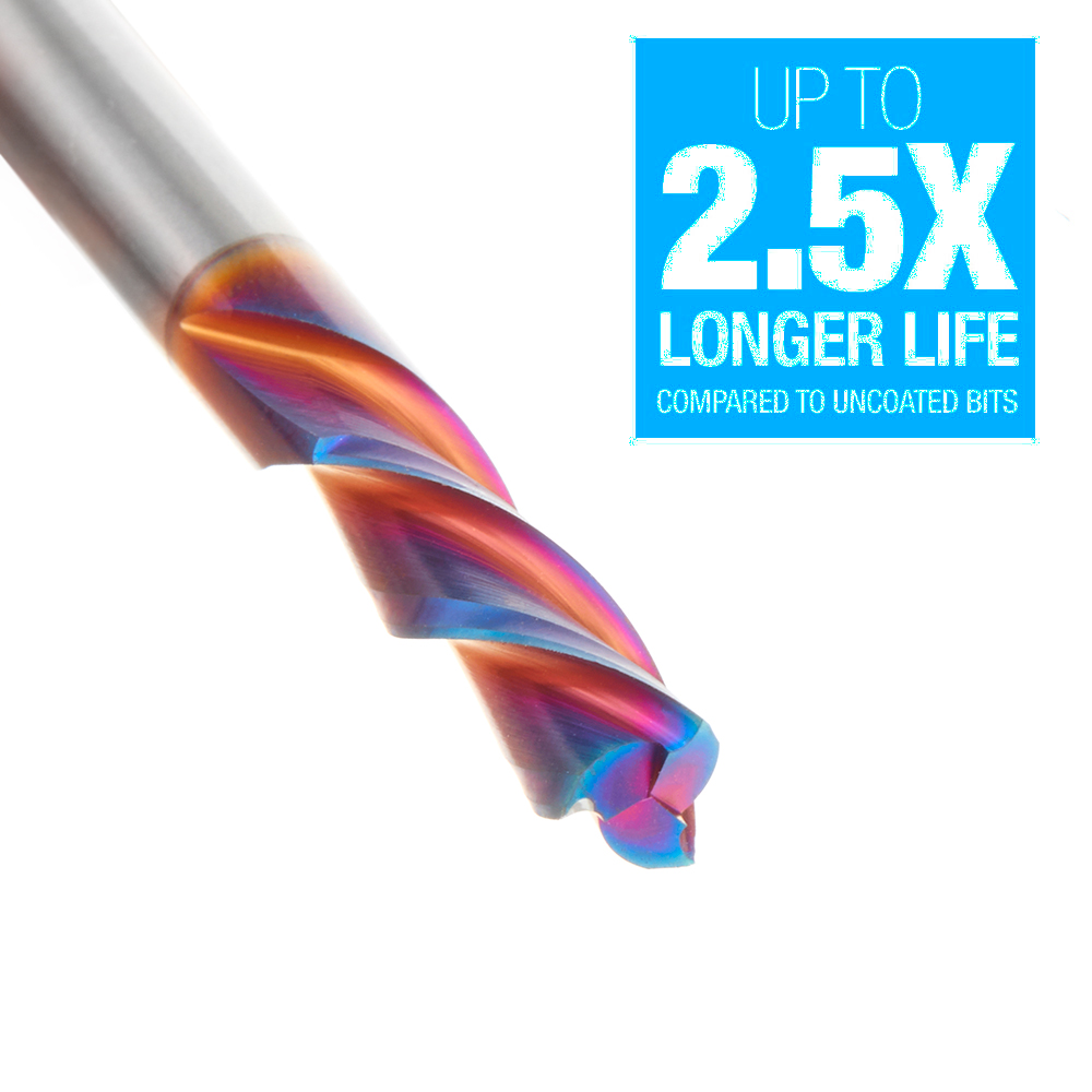 48502-K Solid Carbide Spektra™ Extreme Tool Life Coated Spiral Plunge 6mm Dia x 19mm x 6mm Shank Down-Cut, 3-Flute for Drilling Shelf Pin Holes
