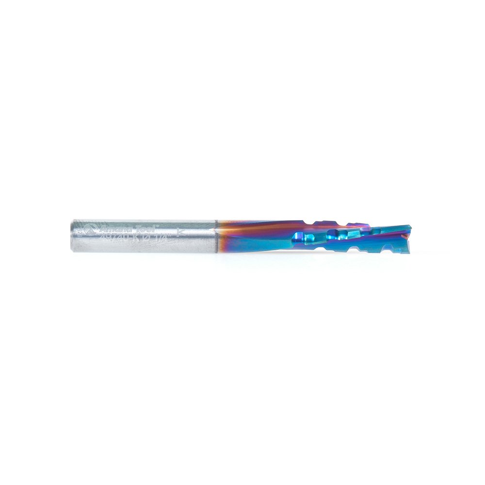 49740-K Solid Carbide CNC Spektra™ Extreme Tool Life Coated Spiral Phenolic, Resin and Composite with Chipbreaker 1/4 Dia x 3/4 x 1/4 Shank x 2-1/2 Inch Long Slow Helix Down-Cut Router Bit