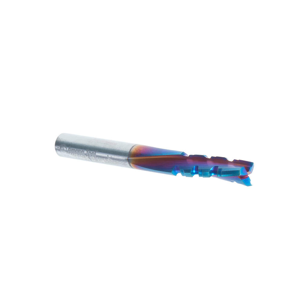 49740-K Solid Carbide CNC Spektra™ Extreme Tool Life Coated Spiral Phenolic, Resin and Composite with Chipbreaker 1/4 Dia x 3/4 x 1/4 Shank x 2-1/2 Inch Long Slow Helix Down-Cut Router Bit