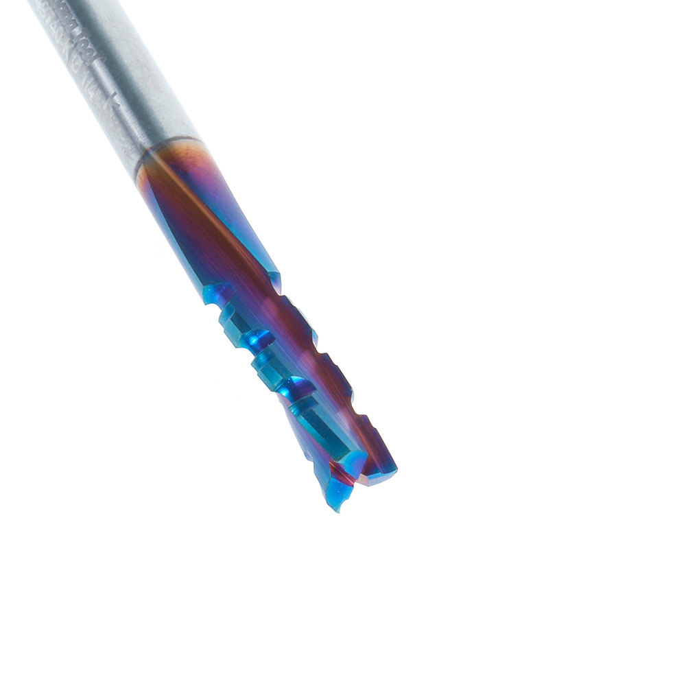 49740-K Solid Carbide CNC Spektra™ Extreme Tool Life Coated Spiral Phenolic, Resin and Composite with Chipbreaker 1/4 Dia x 3/4 x 1/4 Shank x 2-1/2 Inch Long Slow Helix Down-Cut Router Bit