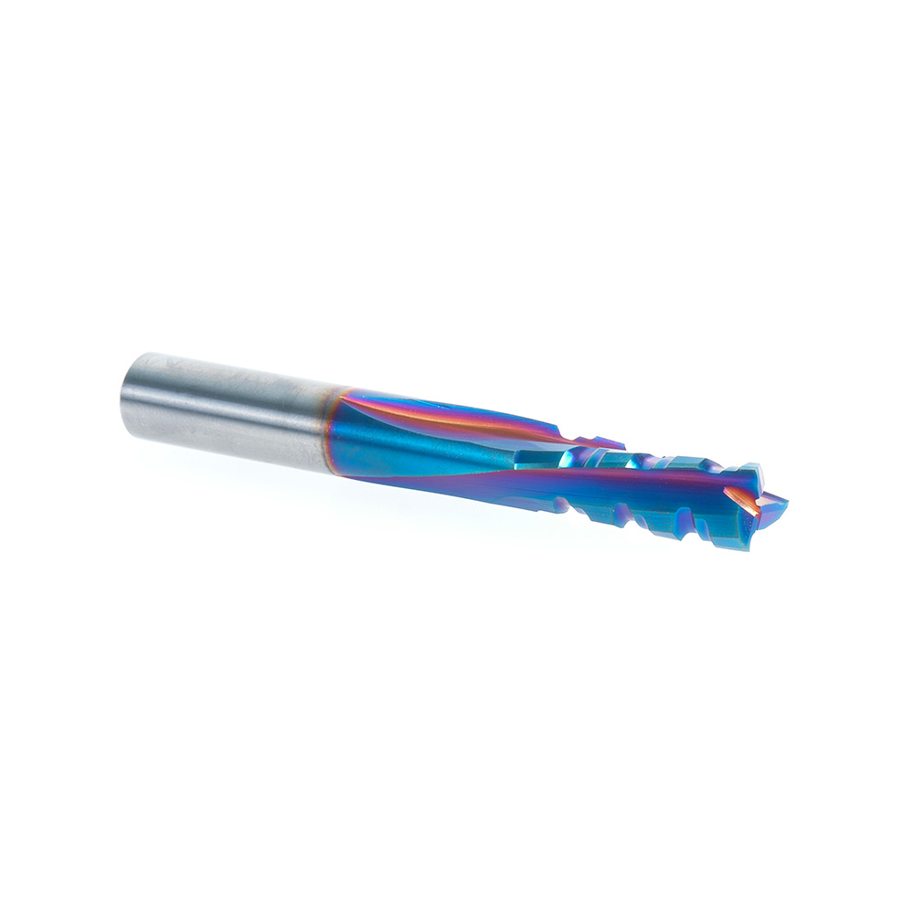 49742-K Solid Carbide CNC Spektra™ Extreme Tool Life Coated Spiral Phenolic, Resin and Composite with Chipbreaker 3/8 Dia x 1 x 3/8 Shank x 3 Inch Long Slow Helix Down-Cut Router Bit