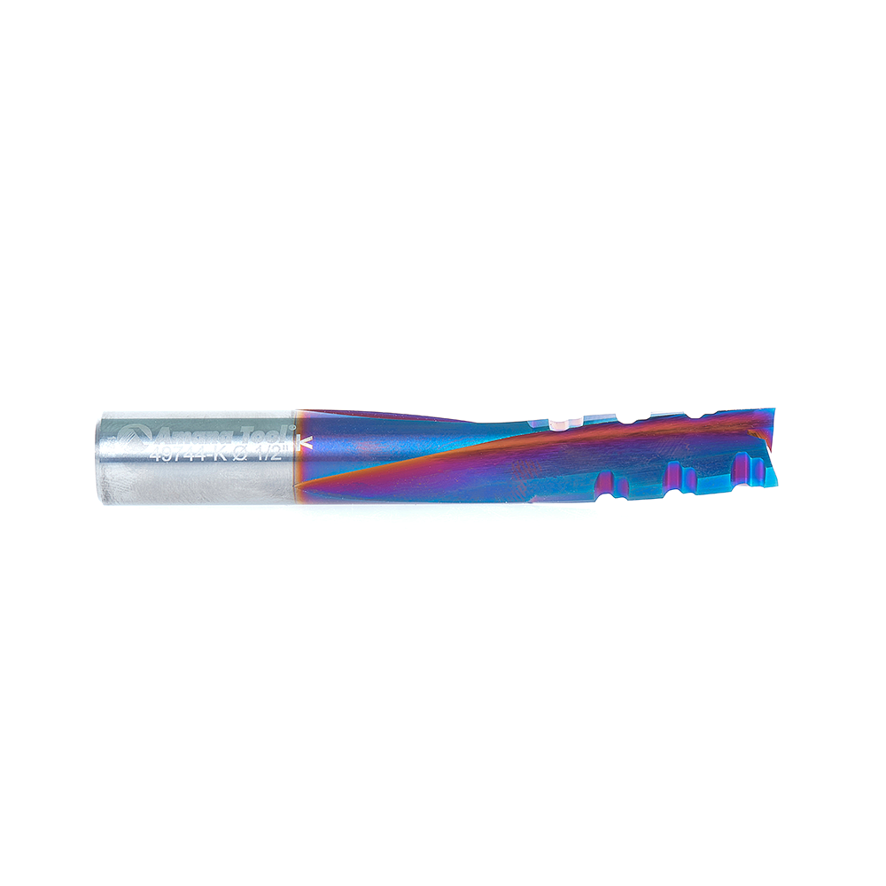 49744-K Solid Carbide CNC Spektra™ Extreme Tool Life Coated Spiral Phenolic, Resin and Composite with Chipbreaker 1/2 Dia x 1-1/4 x 1/2 Shank x 3-1/2 Inch Long Slow Helix Down-Cut Router Bit