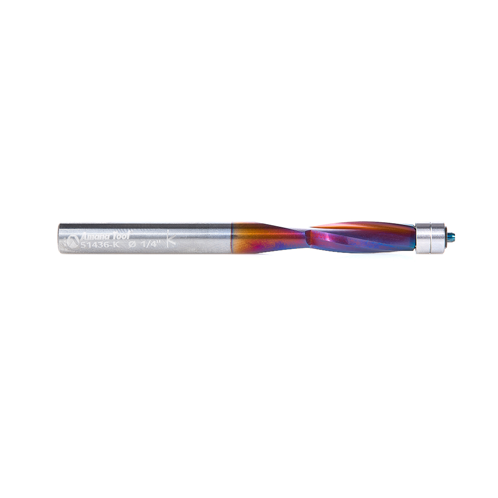 51436-K Solid Carbide Spektra™ Extreme Tool Life Coated Spiral Plastic Flush Trim 1/4 Dia x 3/4 x 1/4 Shank x 3 Inch Long Double Ball Bearing