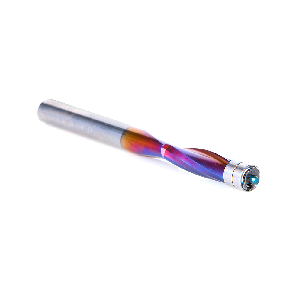 51436-K Solid Carbide Spektra™ Extreme Tool Life Coated Spiral Plastic Flush Trim 1/4 Dia x 3/4 x 1/4 Shank x 3 Inch Long Double Ball Bearing