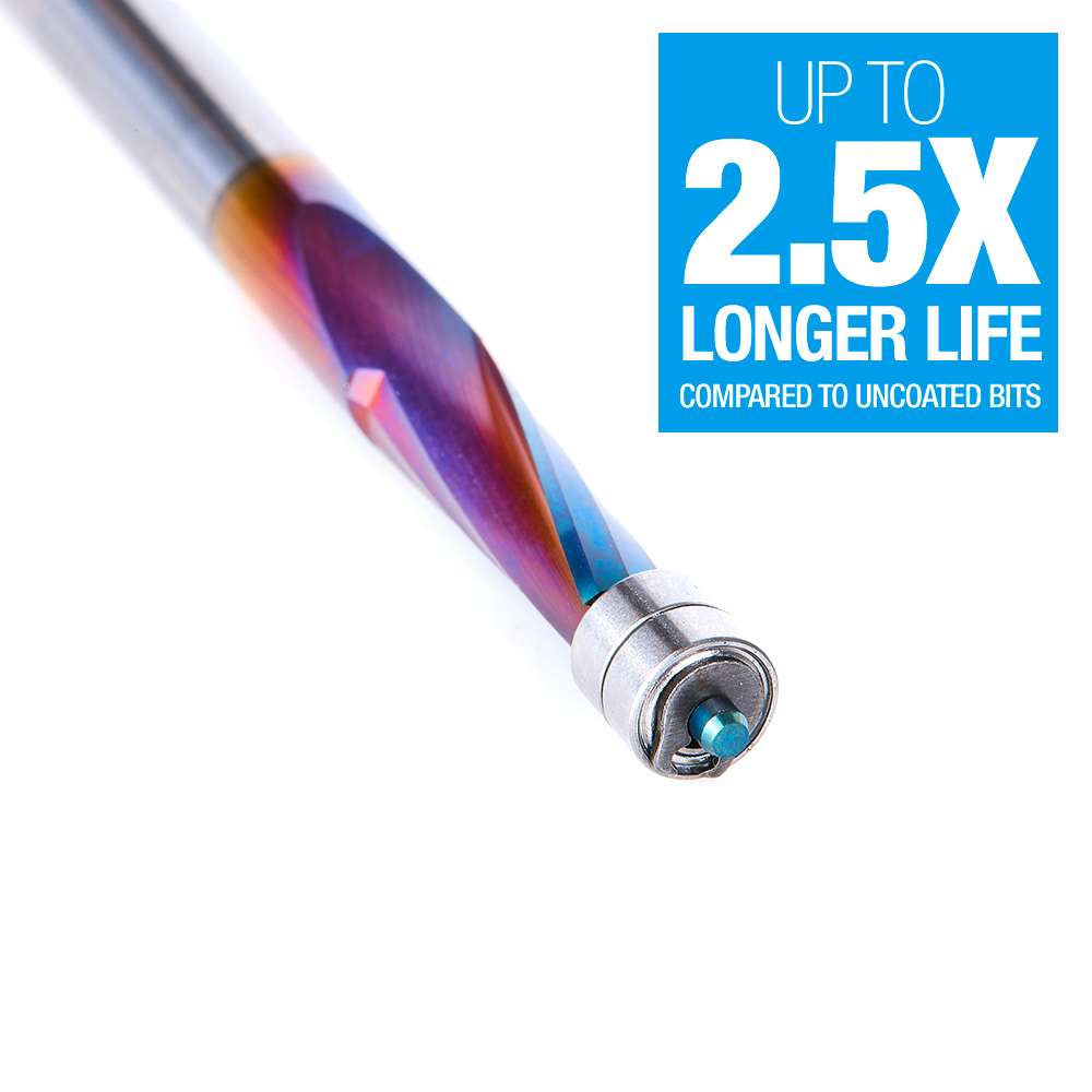 51436-K Solid Carbide Spektra™ Extreme Tool Life Coated Spiral Plastic Flush Trim 1/4 Dia x 3/4 x 1/4 Shank x 3 Inch Long Double Ball Bearing
