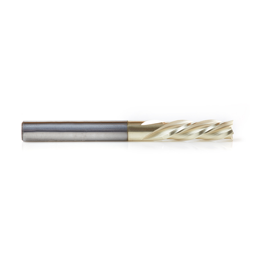 51535 Solid Carbide CNC Spiral for Glass Reinforced Plastic Cutting 1/4 Dia x 3/4 x 1/4 Shank Down-Cut ZrN Coated Router Bit