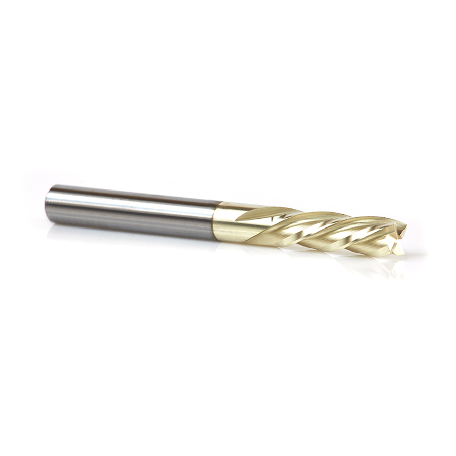 51535 Solid Carbide CNC Spiral for Glass Reinforced Plastic Cutting 1/4 Dia x 3/4 x 1/4 Shank Down-Cut ZrN Coated Router Bit