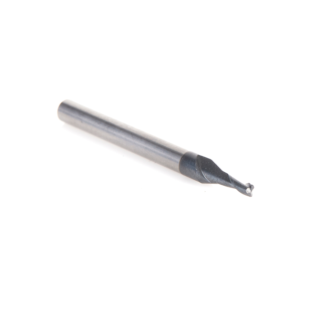 51673 CNC Solid Carbide Spiral for Steel & Stainless Steel with AlTiN Coating 2-Flute x 1/16 Dia x 3/16 x 1/8 Shank x 1-1/2 Inch Long Up-Cut Router Bit / 45º Corner Chamfer End Mill