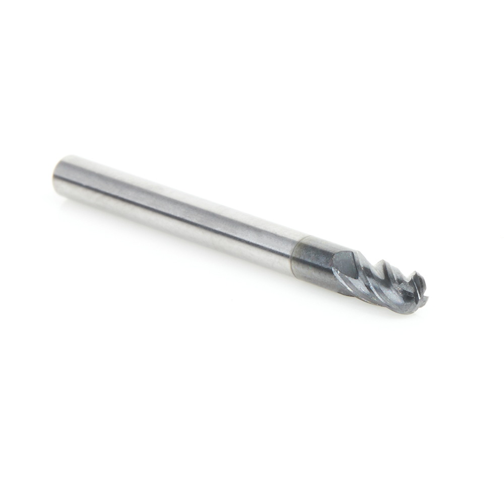 51790 High Performance Solid Carbide CNC Steel, Stainless Steel & Composite Cutting Variable Helix Spiral Ball Nose with AlTiN Coating 4-Flute x 1/8 Dia x 1/4 x 1/8 Shank x 1-1/2 Inch Long Up-Cut Router Bit/End Mill