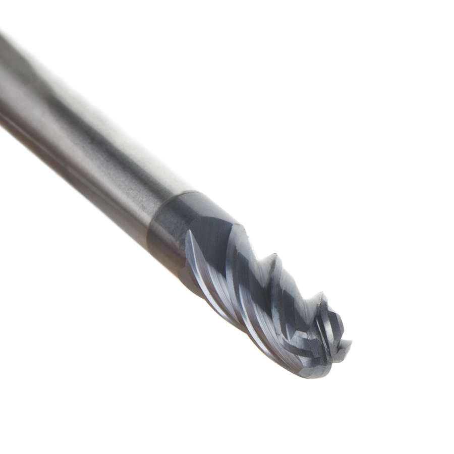 51798 High Performance Solid Carbide CNC Steel, Stainless Steel & Composite Cutting Variable Helix Spiral Ball Nose with AlTiN Coating 4-Flute x 1/4 Dia x 5/8 x 1/4 Shank x 2-1/2 Inch Long Up-Cut Router Bit/End Mill