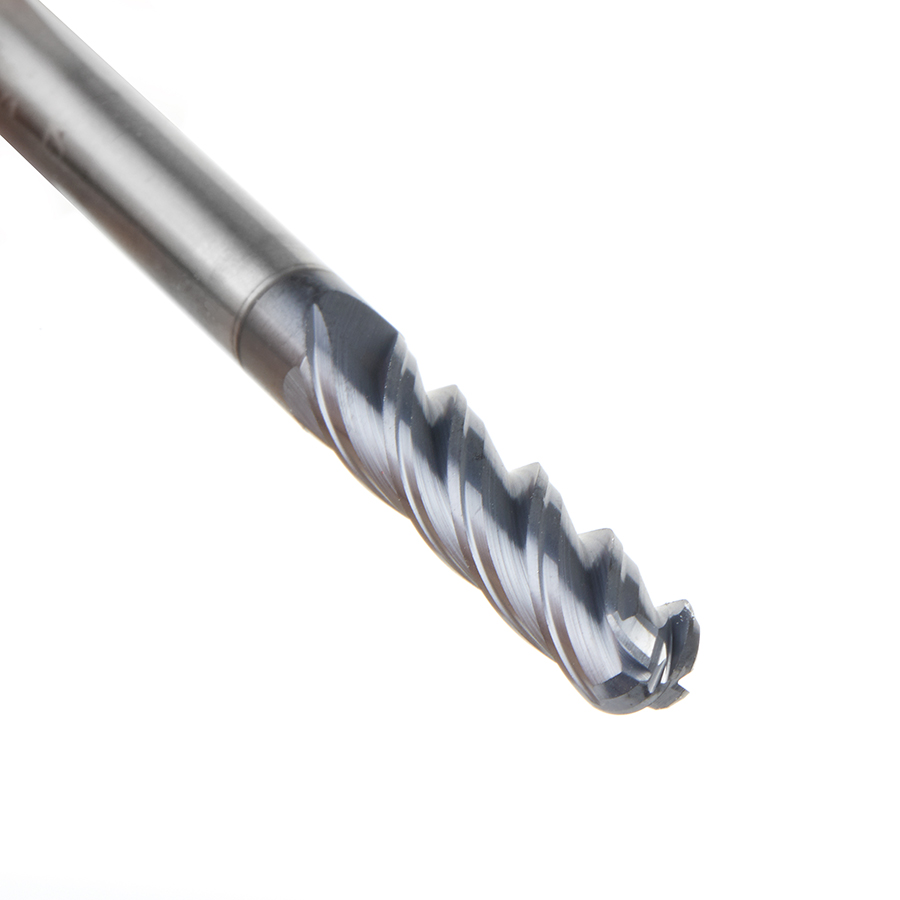 51800 High Performance Solid Carbide CNC Steel, Stainless Steel & Composite Cutting Variable Helix Spiral Ball Nose with AlTiN Coating 4-Flute x 1/4 Dia x 1-1/8 x 1/4 Shank x 3 Inch Long Up-Cut Router Bit/End Mill