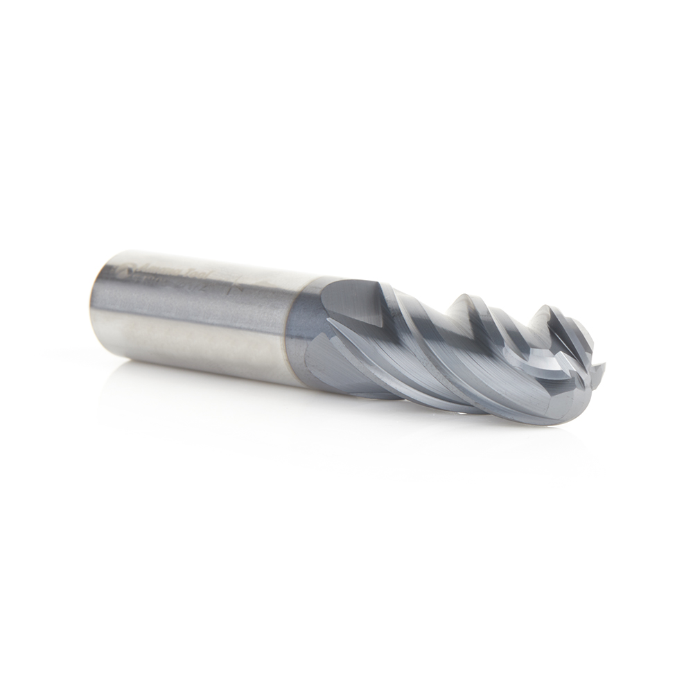 51806 High Performance Solid Carbide CNC Steel, Stainless Steel & Composite Cutting Variable Helix Spiral Ball Nose with AlTiN Coating 4-Flute x 1/2 Dia x 1-1/4 x 1/2 Shank x 3 Inch Long Up-Cut Router Bit/End Mill