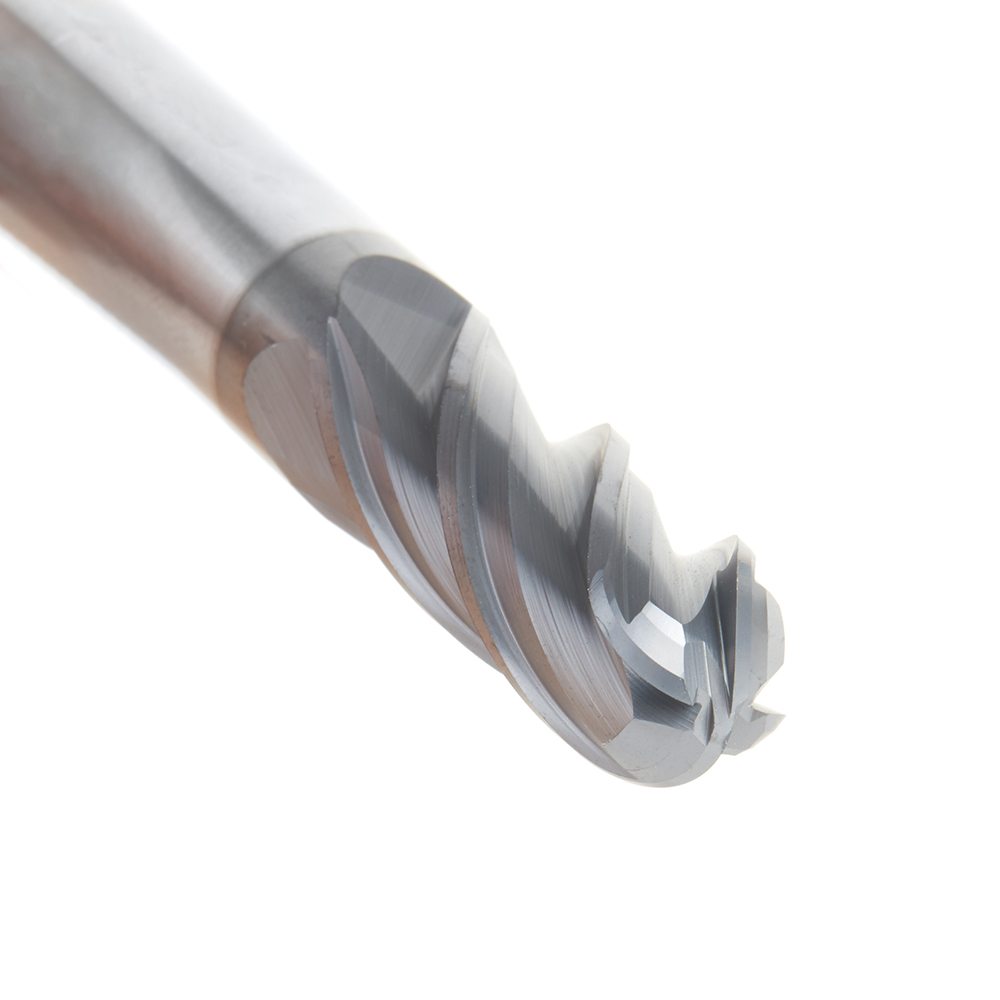 51806 High Performance Solid Carbide CNC Steel, Stainless Steel & Composite Cutting Variable Helix Spiral Ball Nose with AlTiN Coating 4-Flute x 1/2 Dia x 1-1/4 x 1/2 Shank x 3 Inch Long Up-Cut Router Bit/End Mill