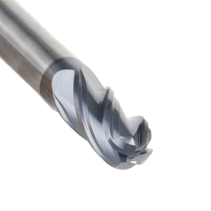 51808 High Performance Solid Carbide CNC Steel, Stainless Steel & Composite Cutting Variable Helix Spiral Ball Nose with AlTiN Coating 4-Flute x 3/4 Dia x 1-1/2 x 3/4 Shank x 4 Inch Long Up-Cut Router Bit/End Mill