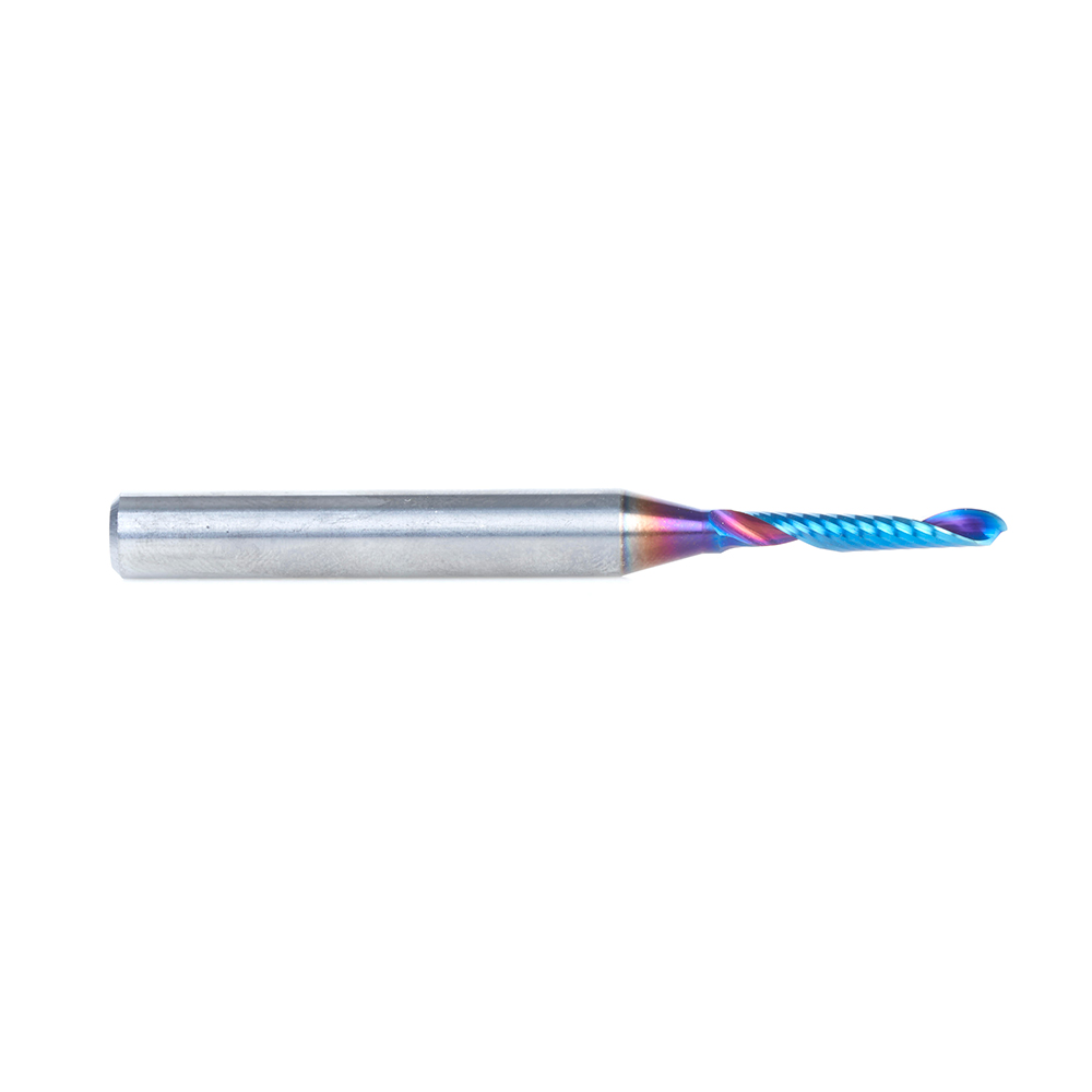 51816-K Solid Carbide CNC Spektra™ Extreme Tool Life Coated Spiral ‘O’ Flute Ball Nose, Plastic Cutting 1/16 Radius x 1/8 Dia x 3/4 x 1/4 Shank x 2-1/2 Inch Long Up-Cut Router Bit
