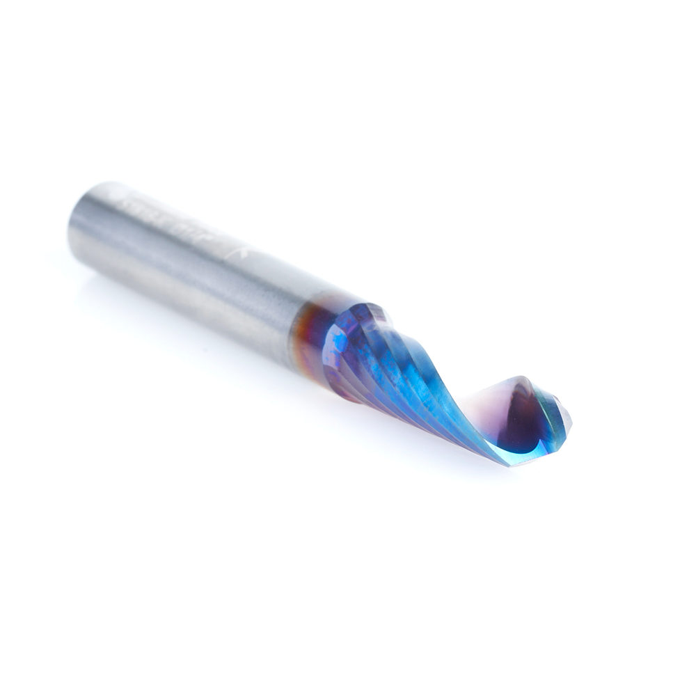 51818-K Solid Carbide CNC Spektra™ Extreme Tool Life Coated Spiral ‘O’ Flute Ball Nose, Plastic Cutting 1/8 Radius x 1/4 Dia x 3/4 x 1/4 Shank x 2 Inch Long Up-Cut Router Bit
