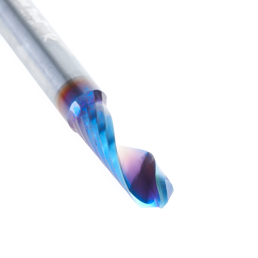 51818-K Solid Carbide CNC Spektra™ Extreme Tool Life Coated Spiral ‘O’ Flute Ball Nose, Plastic Cutting 1/8 Radius x 1/4 Dia x 3/4 x 1/4 Shank x 2 Inch Long Up-Cut Router Bit