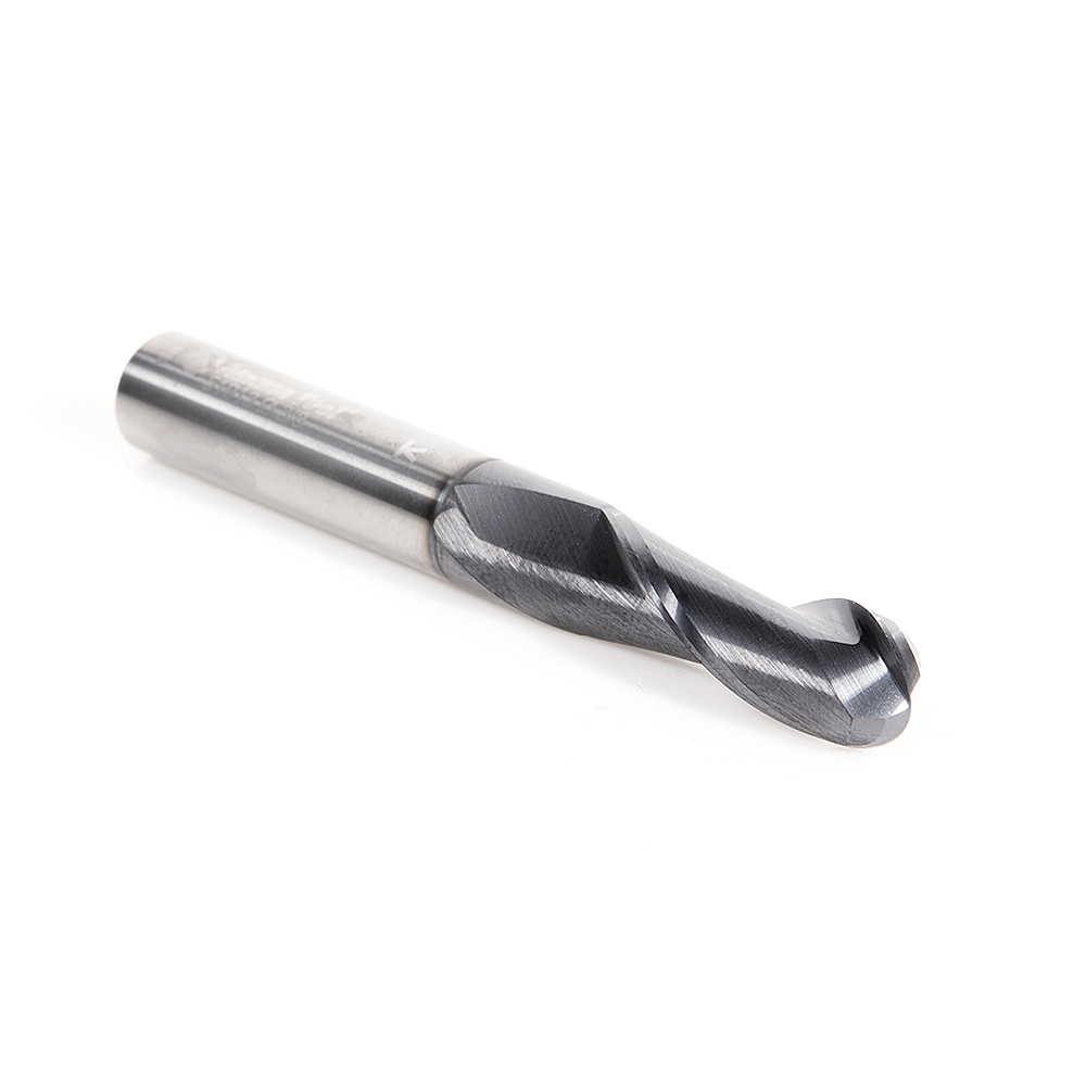 51913 High Performance Solid Carbide CNC Steel, Stainless Steel & Composite Cutting Variable Helix Spiral Ball Nose with AlTiN Coating 2-Flute x 3/16 Radius x 3/8 Dia x 1-1/8 x 3/8 Shank x 3 Inch Long Up-Cut Router Bit/End Mill