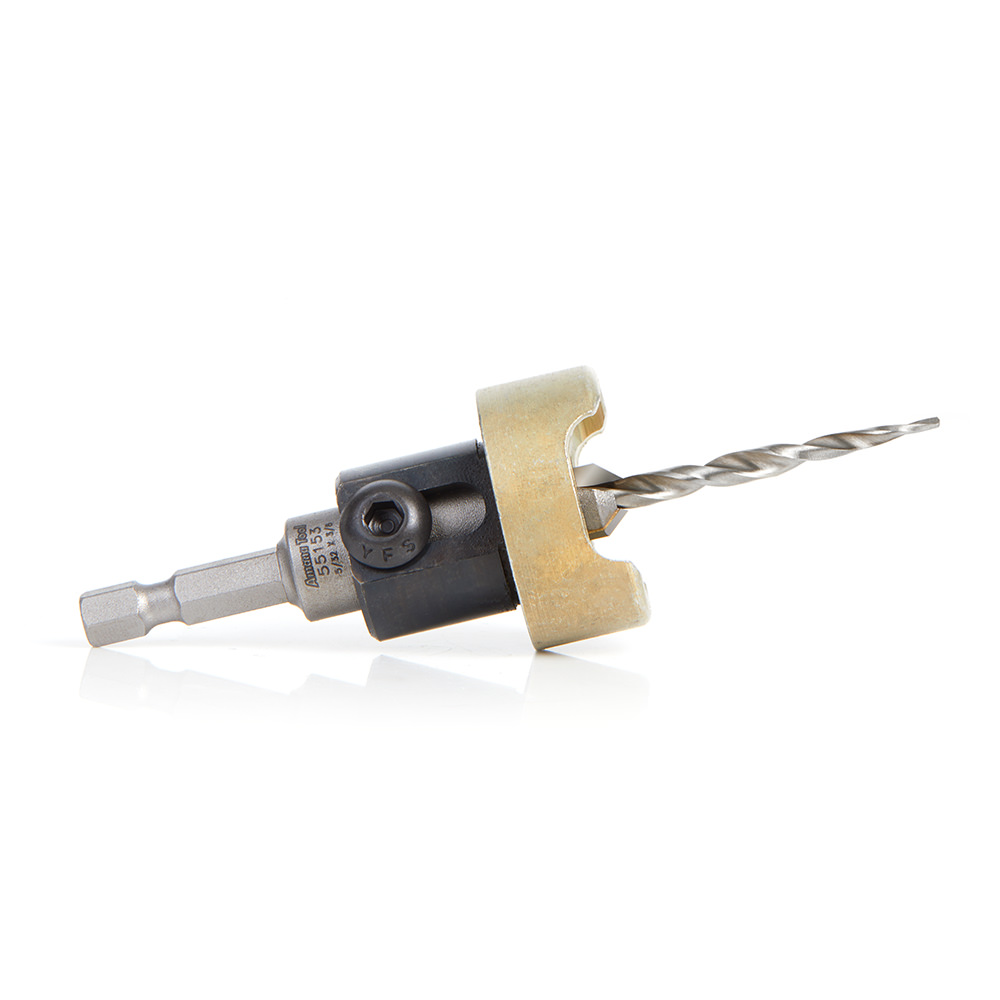 55153 Carbide Tipped 82 Degree Countersink with Tapered Drill and Adjustable Depth Stop with No-Thrust Ball Bearing, 3/8 Dia x 5/32 Drill Dia x 1/4 Inch Quick Release Hex Shank