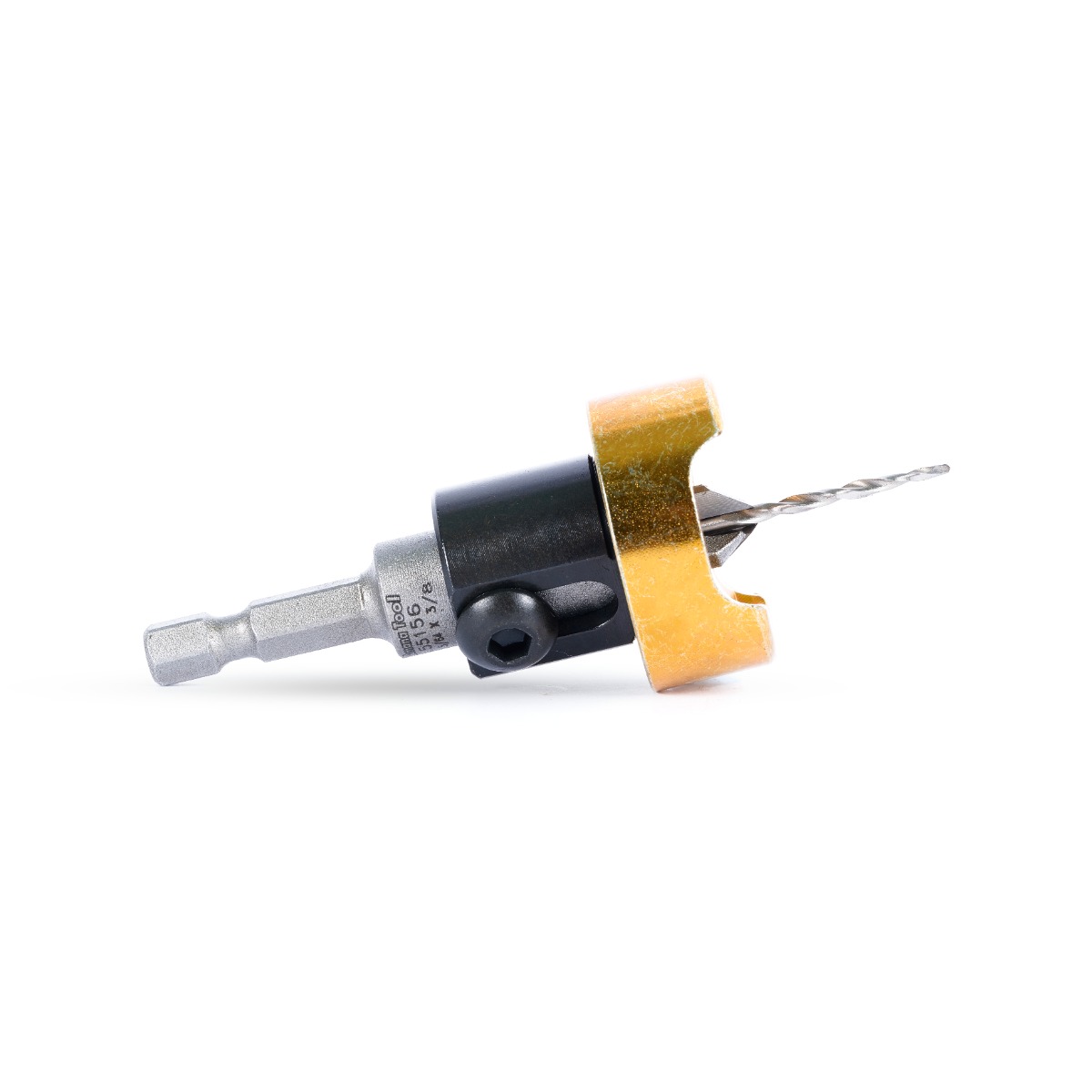 55156 Carbide Tipped 82 Degree Countersink with Tapered Drill and Adjustable Depth Stop with No-Thrust Ball Bearing 3/8 Dia x 5/64 Drill Dia x 1/4 Inch Quick Release Hex Shank