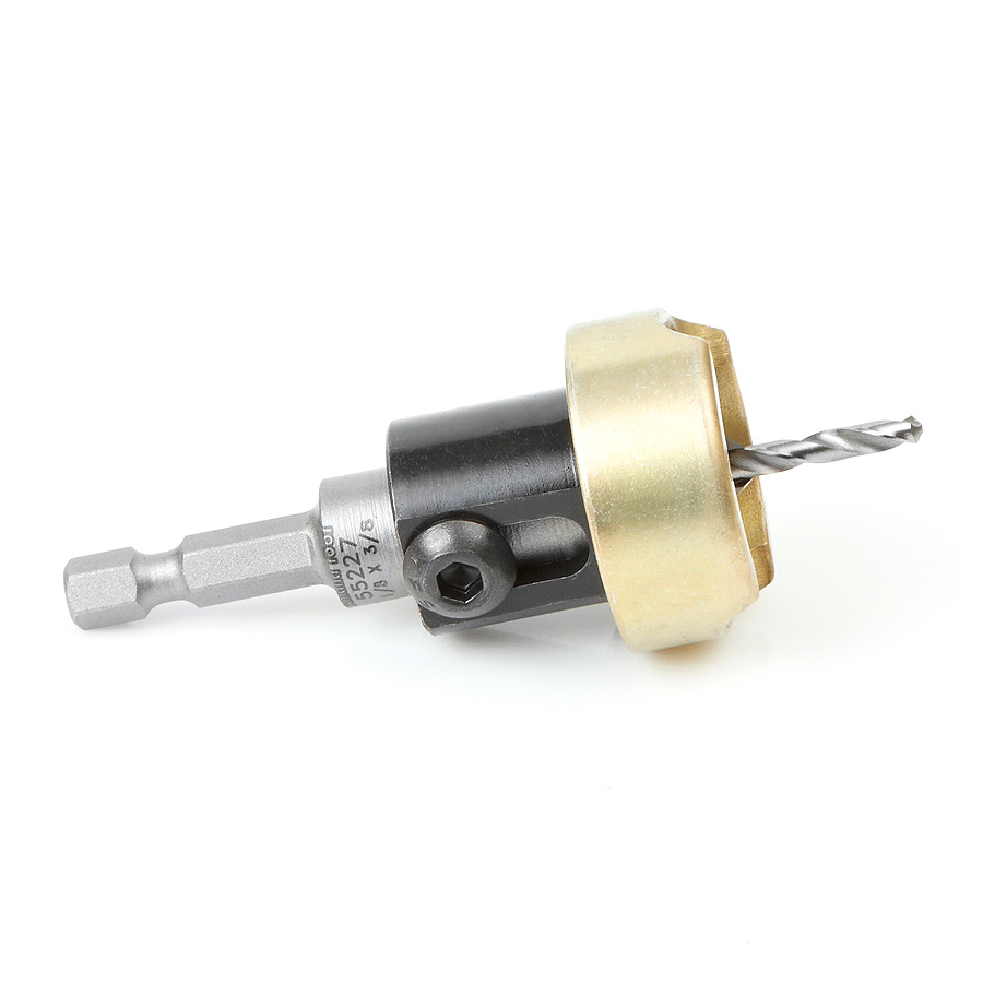 55227 Carbide Tipped Countersink with Adjustable Depth Stop and No Thrust Ball Bearing 3 8 Dia x 1 8 Drill Dia x 1 4 Inch Quick Release Hex Shank