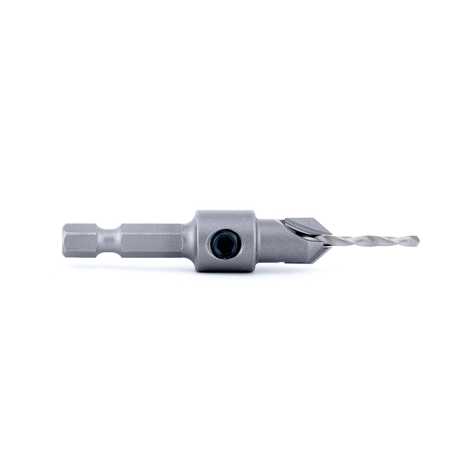 55262 Carbide Tipped 82 Degree Countersink 3/8 Dia x 49 Deg x 1/4 Quick Release Hex Shank for Wood Screw #6