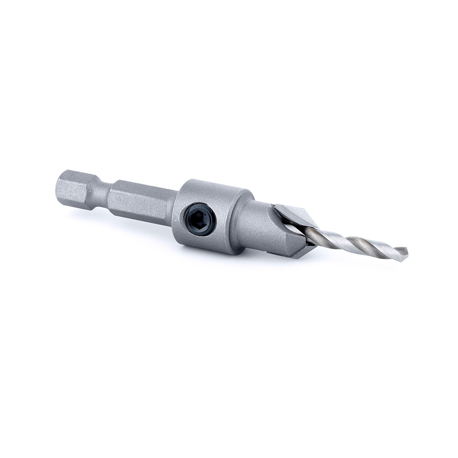 55266 Carbide Tipped 82 Degree Countersink 3/8 Dia x 49 Deg x 1/4 Quick Release Hex Shank for Wood Screw #10