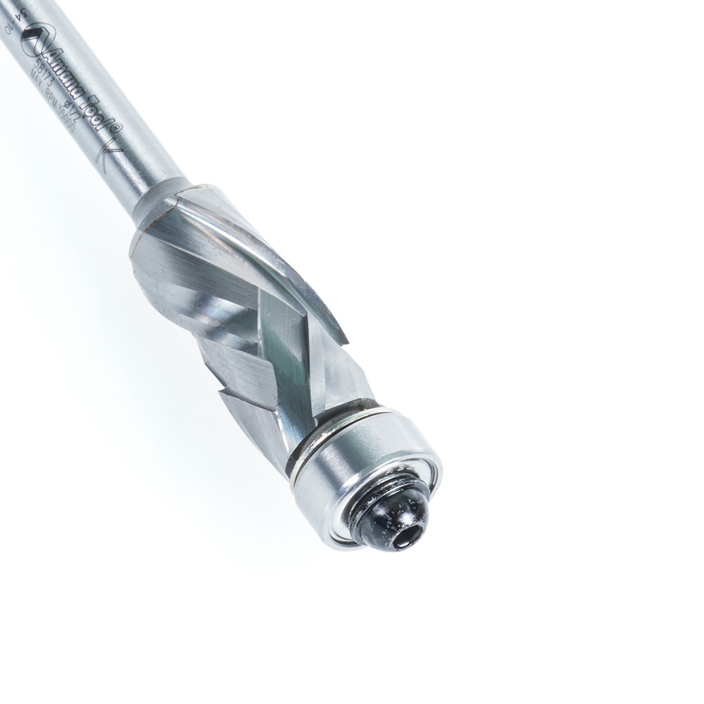 58173 Solid Carbide (Brazed To Steel Shank) Spiral Flush Trim Compression 1/2 Dia x 1 x 1/4 Inch Shank With Lower Ball Bearing