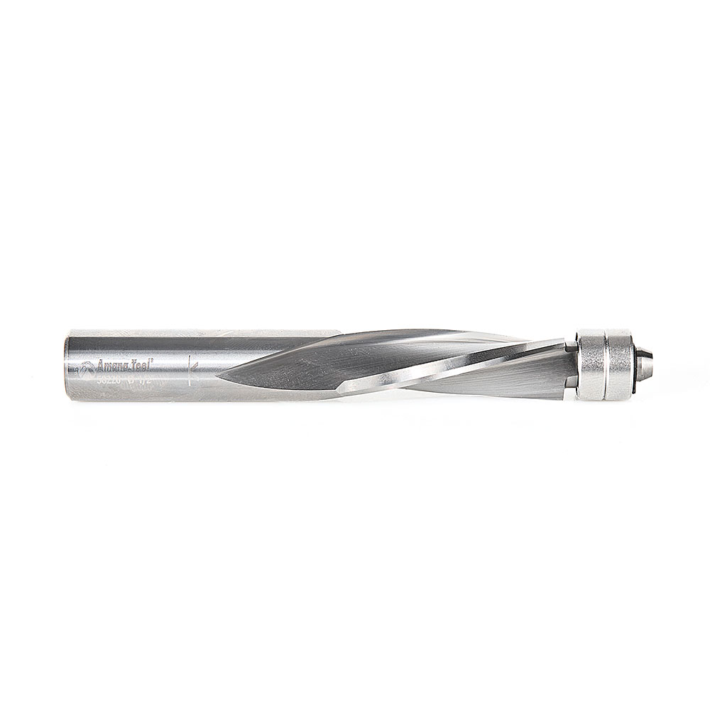 58220 Solid Carbide UltraTrim Spiral 3 Flute 1/2 Dia x 1-1/2 x 1/2 Inch Shank with Double Lower Ball Bearing Down-Cut