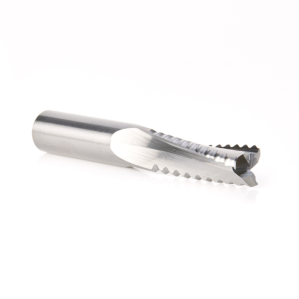 59420 CNC Solid Carbide Roughing Spiral 3 Flute Chipbreaker 3/8 Dia x 1 x 3/8 Inch Shank Up-Cut Router Bit For Castle And Porter Cable Machines