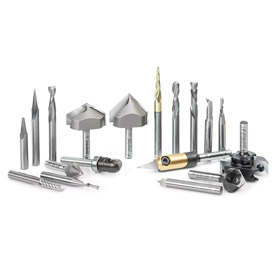 AMS 132 18 Pc Sign making Advanced CNC Router Bit Collection 1 4 Inch Shank