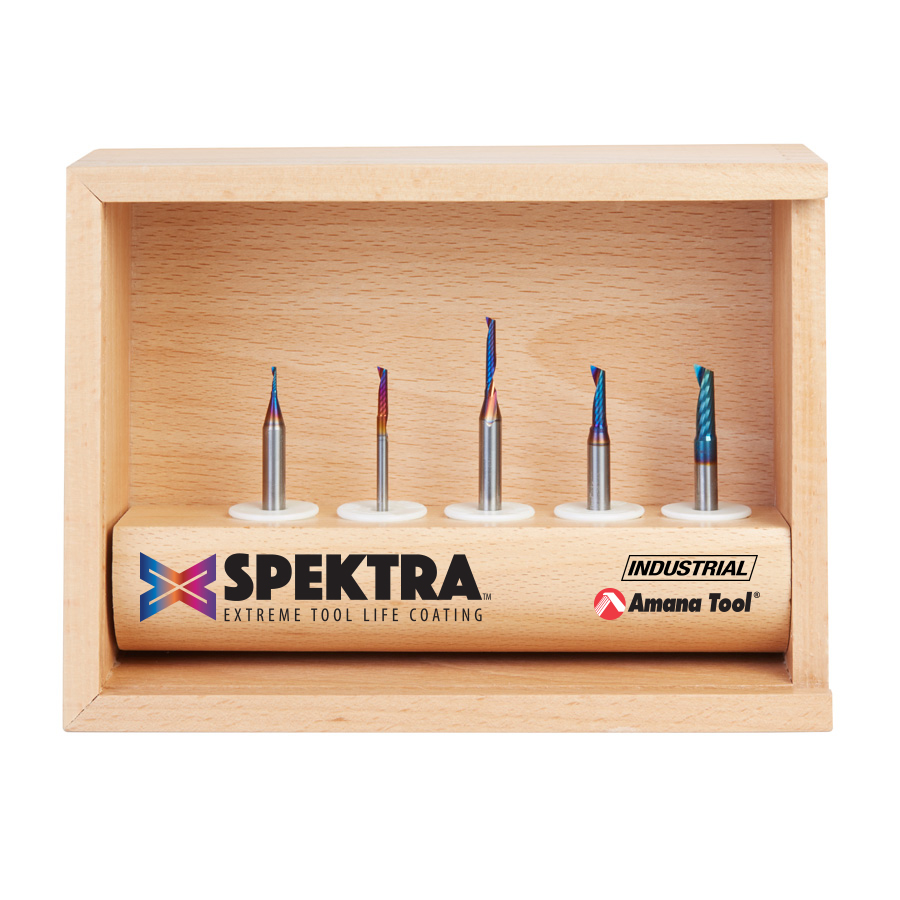 AMS-166-K 5-Pc Spektra™ Extreme Tool Life Coated Plastic Cutting Solid Carbide Spiral