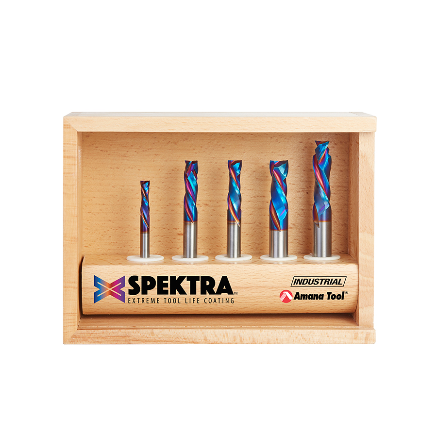 AMS-182-K 5-Piece Spektra™ Extreme Tool Life Coated Compression Spiral CNC Router Bit Collection