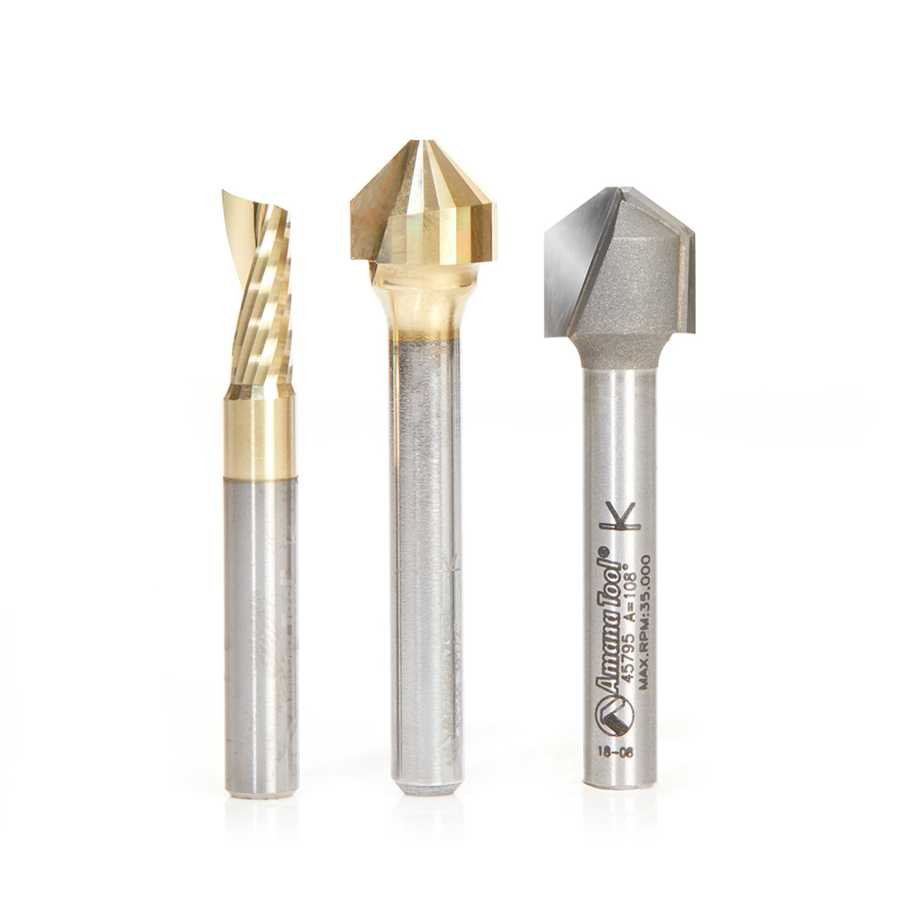 AMS-213 3-Pc ACM 90 and 108 Degree and 1/4 Inch Diameter, 1/4 Inch Shank Pack