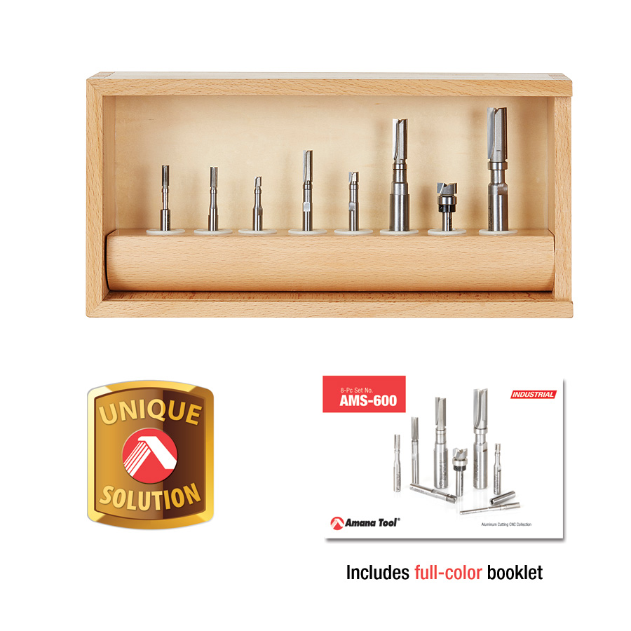 AMS-600 8-Pc Flush Trim Plunge Template with Upper Ball Bearing Guide Router Bit Collection, 1/8, 1/4 & 1/2 Inch Shank
