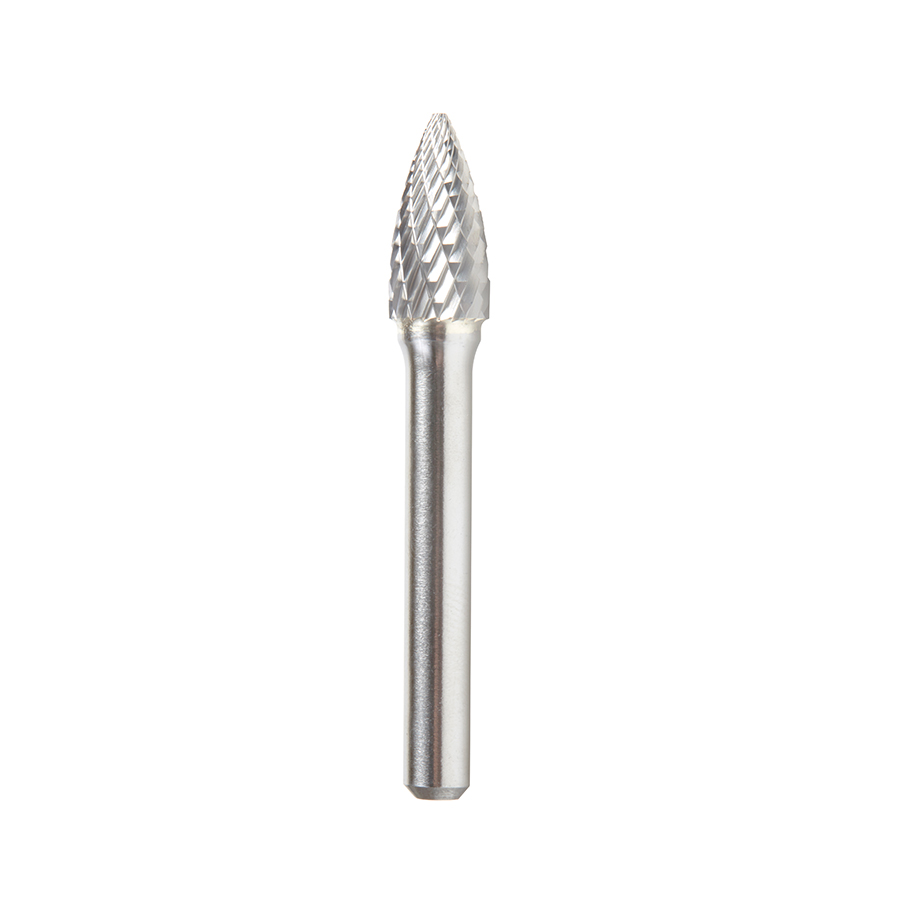 BURS-194 Solid Carbide Pointed Tree Shape 3/8 Dia x 3/4 x 1/4 Shank Double Cut SG Burr Bit for Die-Grinders